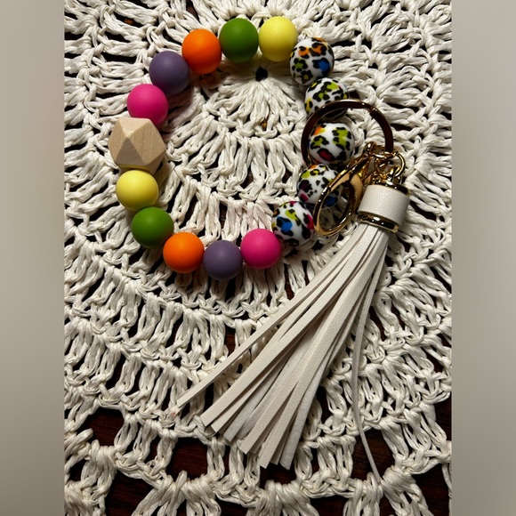 Rubberized beads n colorful choices wristlet key chain with tassel - Picture 3 of 4